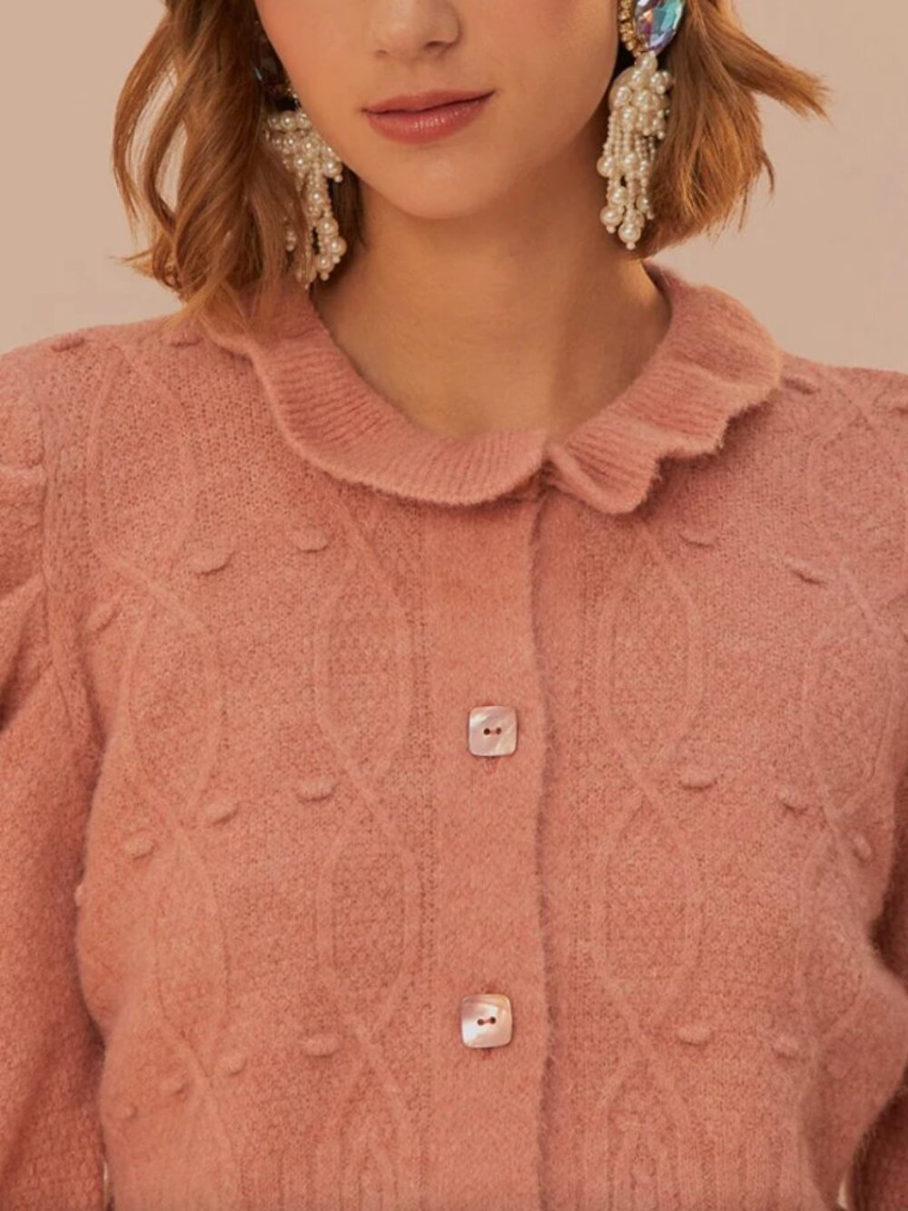 NWT FARM Rio Light Pink Ruffle Knit Cardigan - Picture 2 of 4
